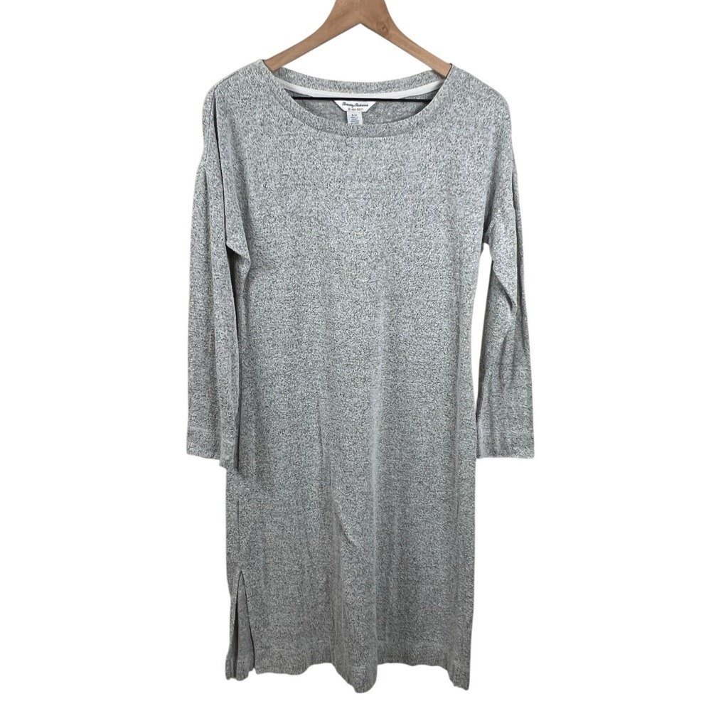 Tommy Bahama Island Soft Womens Small Gray‎ Long Sleeve Side Slit Casual Dress